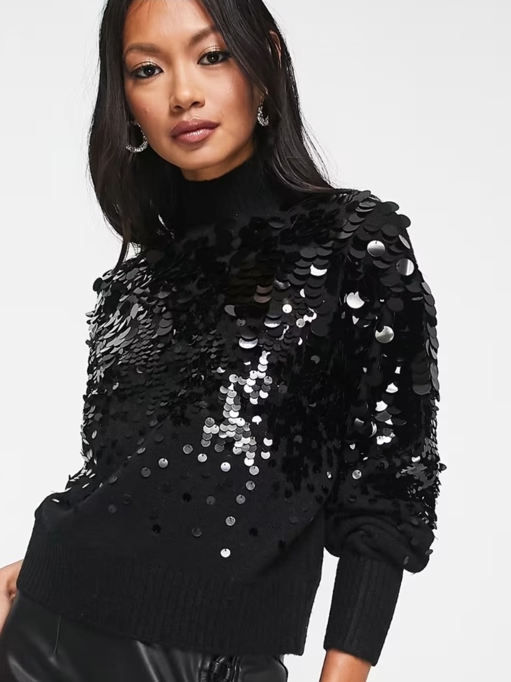 & Other Stories Los Angeles Atelier Black Sequin Turtleneck Sweater Size M